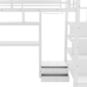 Metal Full Size Loft Bed With LED Light, Charge Station, Desk And Staircase