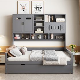 Full Size Wooden Daybed With Twin Size Trundle, and All-in-One Cabinet and Shelf 39 Full Size Wooden Daybed With Twin Size Trundle, and All-in-One Cabinet and Shelf