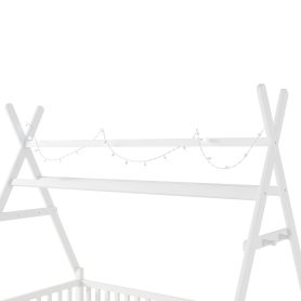 Low Floor Twin House Bed With Light, Fence And Roof 32 Low Floor Twin House Bed With Light, Fence And Roof