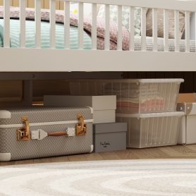 Twin Bed Frame With Storage 4 Drawers, Guardrail Headboard And Ladder