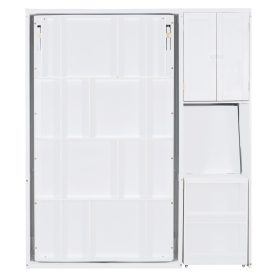 Twin Size Rotating Wall Murphy Beds with Bookshelf, Top Cabinet, Extendable Desk & Side Storage