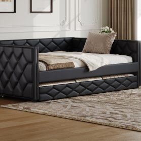 Full XL Size Upholstered Daybed with Trundle and LED