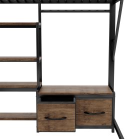 Full Size Loft Bed with Desk and Light, Metal Loft Bed with Storage Shelves - Image 8