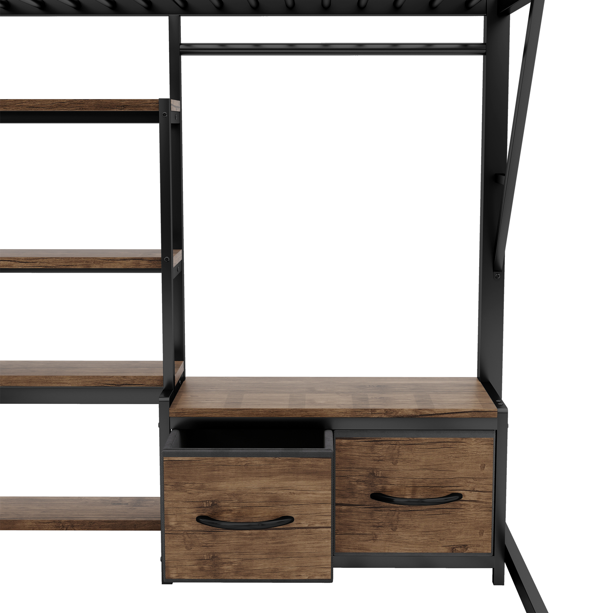 Full Size Loft Bed with Desk and Light, Metal Loft Bed with Storage Shelves - Image 8