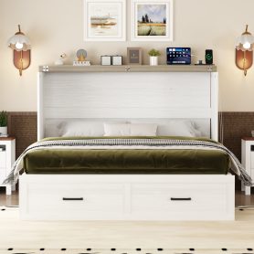 Queen Size Farmhouse Murphy Cabinet Bed with Charging Station