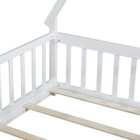 Twin Tent-shaped Floor Bed, Teepee Bed with Guardrails, Slats and Door