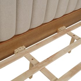 King Size Wood Bed with Piano Key Style Upholstered Headboard