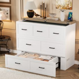 Full Size Murphy Bed With Charging Station, 1 Large Storage Drawer