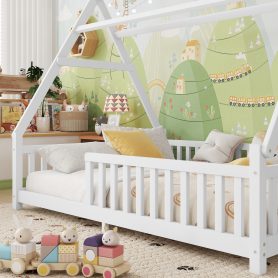 Low Floor Full House Bed With Light, Fence And Roof