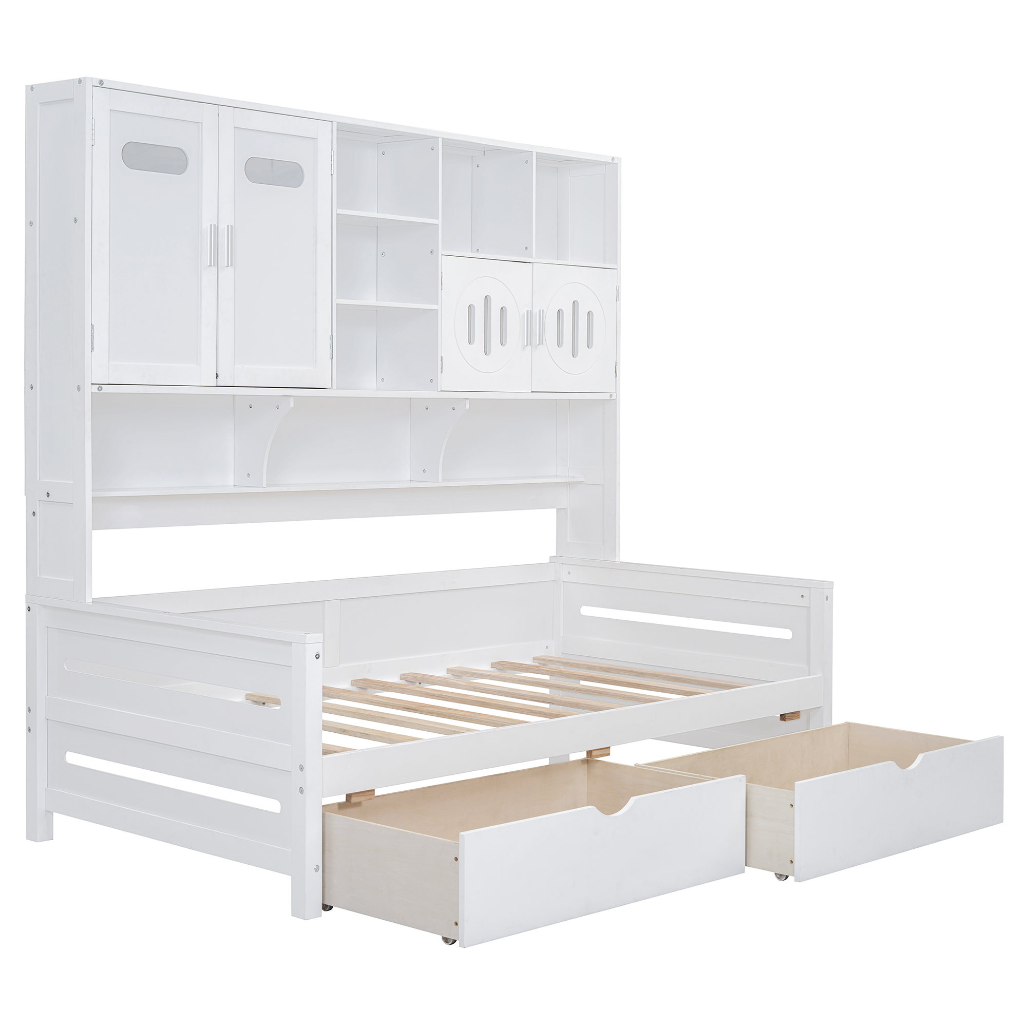 Twin Size Wooden Daybed With 2 Drawers, and All-in-One Cabinet and Shelf 14 Twin Size Wooden Daybed With 2 Drawers, and All-in-One Cabinet and Shelf