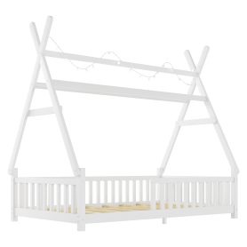 Low Floor Twin House Bed With Light, Fence And Roof 38 Low Floor Twin House Bed With Light, Fence And Roof