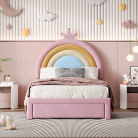 Twin Size Upholstered Rainbow Design Bed