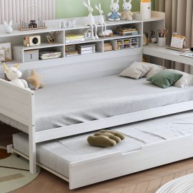Multi-functional Bed with Twin Size Trundle Bed and Study Desk