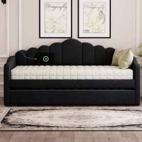 Twin Size Upholstered Daybed With Trundle , USB Charging Ports