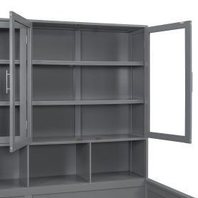 Full Size Wooden Daybed with Glass-Door Storage Cabinets, Built-in LED Lighting and Shelves