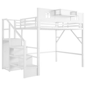 Metal Full Loft Bed with High and House Shaped Guardrails
