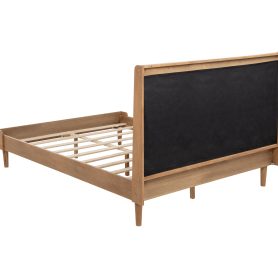 Queen Size Wood Bed with Piano Key Style Upholstered Headboard