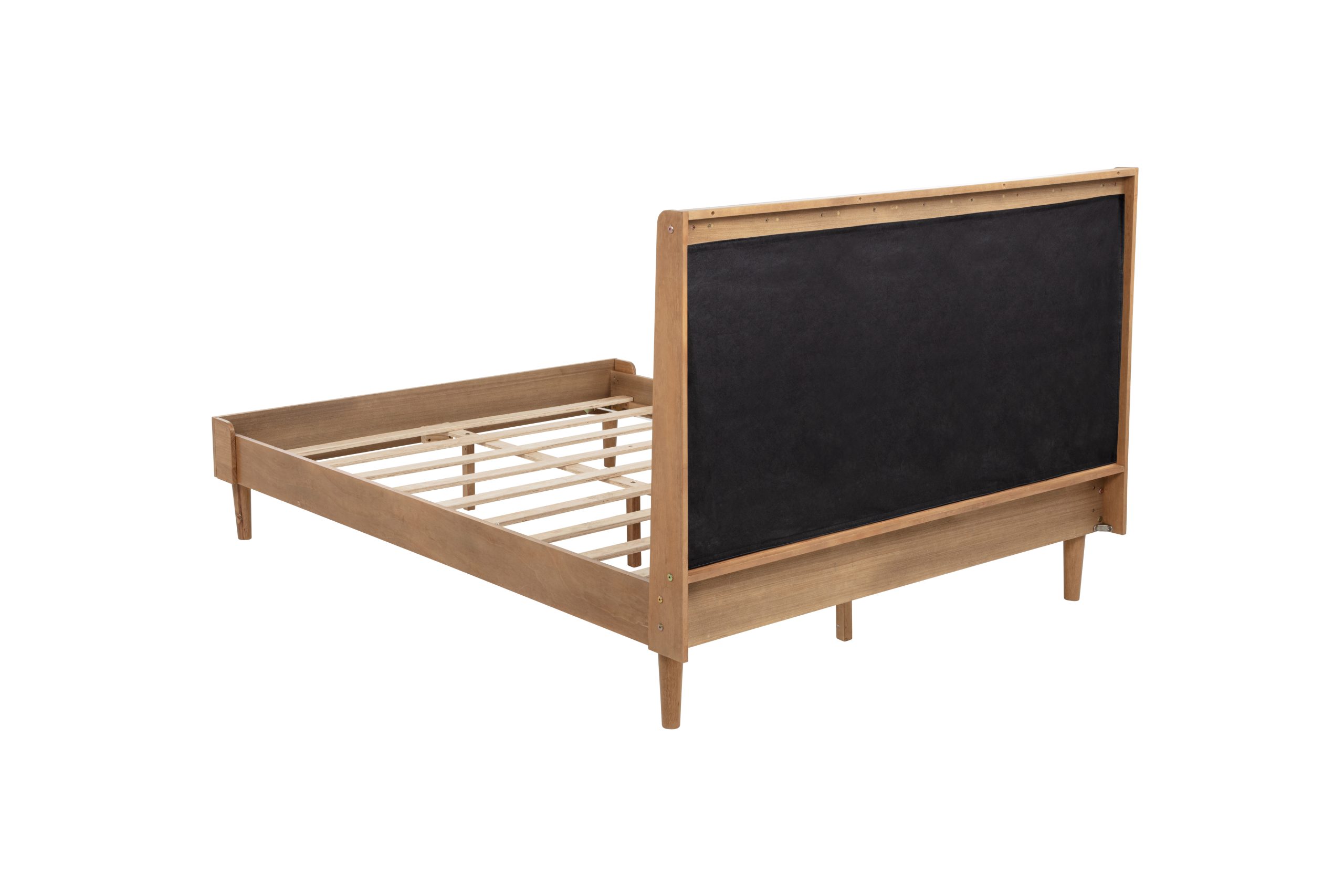 Queen Size Wood Bed with Piano Key Style Upholstered Headboard