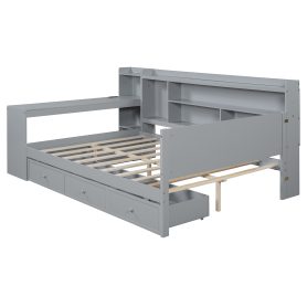 Full Size Wooden Daybed With 3 Drawers, USB Ports and Desk