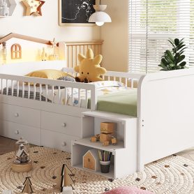 Wooden Twin Loft Bed With House Shape Headboard