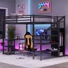 Metal Queen Size Loft Bed With L-Shaped Desk, USB, Wardrobe And LED Light