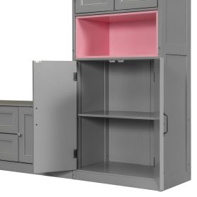 Twin Size Wooden Murphy Bed with TV Stand, 2 Drawers, Shelves, and Cabinets