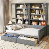 Twin Size Wooden Daybed With Glass-door Storage Cabinets, Built-in LED Lighting And Shelves