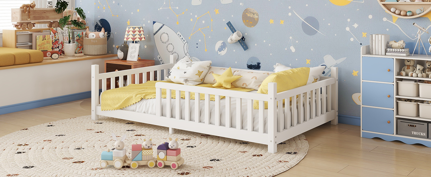 Low Floor Twin House Bed With Light, Fence And Roof 21 Low Floor Twin House Bed With Light, Fence And Roof