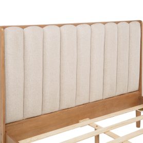 Queen Size Wood Bed with Piano Key Style Upholstered Headboard