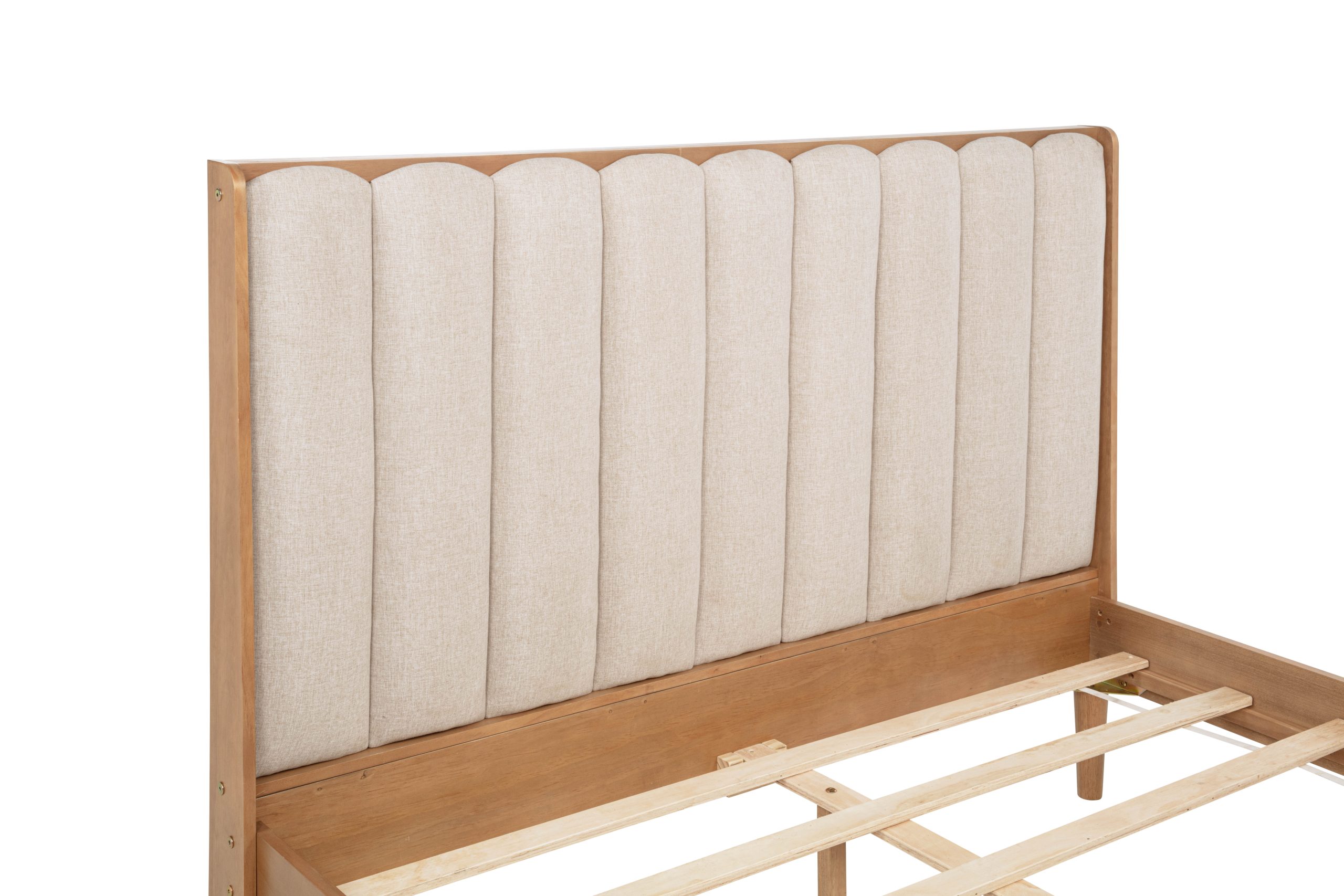 Queen Size Wood Bed with Piano Key Style Upholstered Headboard 4 Queen Size Wood Bed with Piano Key Style Upholstered Headboard