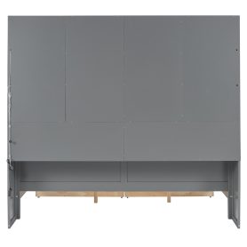 Full Size Wooden Daybed with Glass-Door Storage Cabinets, Built-in LED Lighting and Shelves