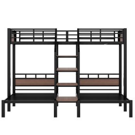 Triple Metal Twin Over Twin Over Twin Bunk Bed With Storage Shelves And Storage Stairs