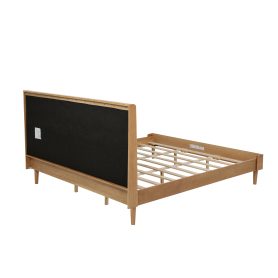 King Size Wood Bed with Piano Key Style Upholstered Headboard