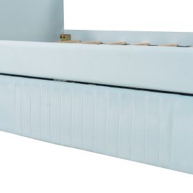 Upholstered Twin Size Daybed  With Trundle Bed and Wood Slat