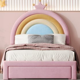 Twin Size Upholstered Rainbow Design Bed