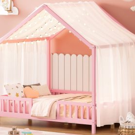 Full Size Montessori Floor Bed With Canopy and High Railings