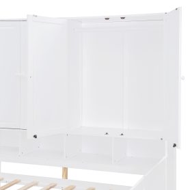 Full Size Wooden Daybed With Three Drawers, and All-in-One Cabinet, Desk and Shelves