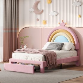 Twin Size Upholstered Rainbow Design Bed