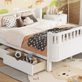 Wood Low Profile Full Bed With Rails