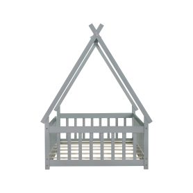Twin Tent-shaped Teepee Bed with Guardrails, Slats