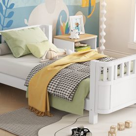 Wood Low Profile Twin Bed With Rails For Girls And Boys