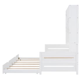 Twin Size Wooden Daybed With Twin Size Trundle, and All-in-One Cabinet and Shelf