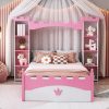 Castle-Shaped Twin Wooden Bed with Storage Shelf