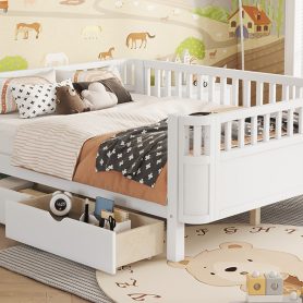 Wood Low Profile Full Bed With Rails