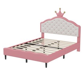 Full Size Lovely Crown Fantasy PU Leather Princess Bed With Tufted Headboard