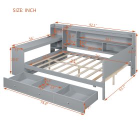 Full Size Wooden Daybed With 3 Drawers, USB Ports and Desk