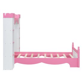 Castle-Shaped Twin Wooden Bed with Storage Shelf