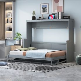 Full Size Wall Bed with Hydraulic Lift & Desk Design