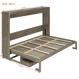 Queen Size Murphy Bed with Storage, Foldable Cabinet Bed with Vanity Desk, Center Mirror & 2 Side Drawers