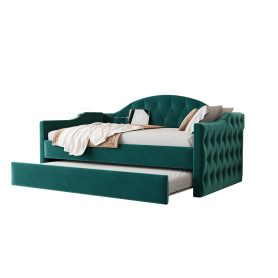 Twin Size Tufted Upholstered Daybed With Trundle, USB & Type-c Charging Ports